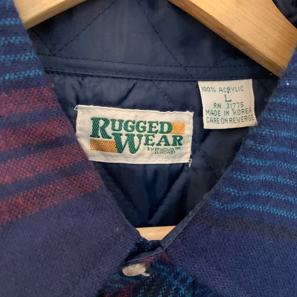 Navy and Burgundy Insulated Plaid Work Flannel Jacket - Picture 2 of 4